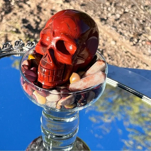 Red Jasper Skull, Sunstone Double Points, Mookite Tumbles, Shungite Tumble - Picture 4 of 17